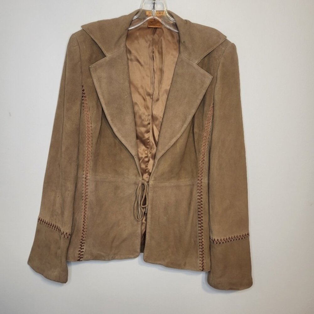 Vintage Tie Front Tan Goat Suede Jacket Essendi Women's Size 8 Retail $275
